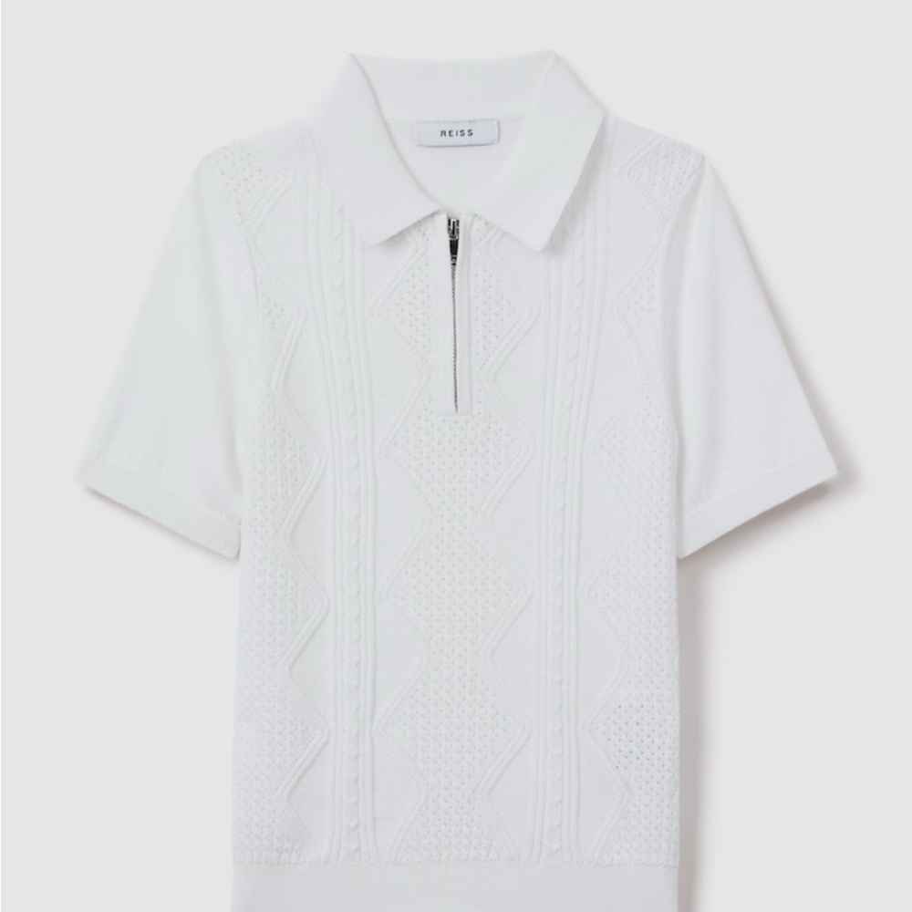 Reiss 3-4 YRS COTTON HALF-ZIP POLO SHIRT IN WHITE